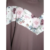 Sportowa bluza XXL z kapturem - brązowa z kwiatowymi wstawkami